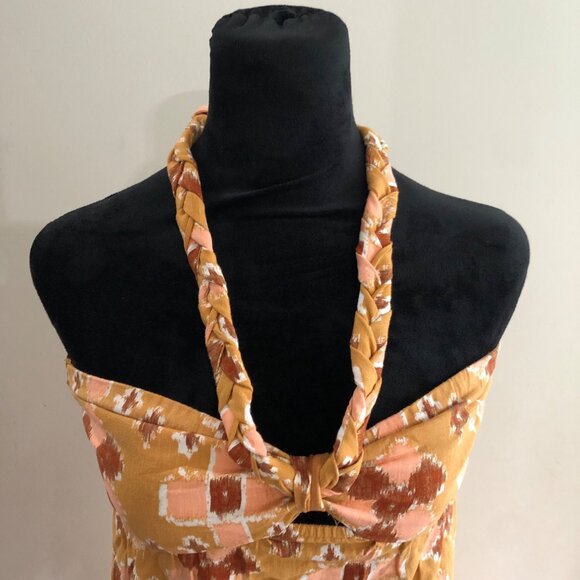 Aerie Yellow & Orange Patterned Maxi Dress With Braided Halter Neck Size XXS NWT - Picture 6 of 13